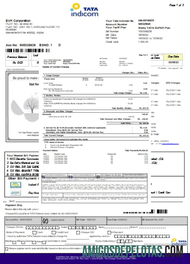 Projeto de lei comercial de serviços públicos móveis da Tata Indicom, página 2, SCR exemplo real